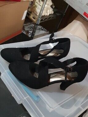 Classic Black Women's Closed-Toe Heels with Ankle Strap